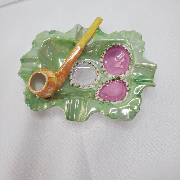 VTG German Porcelain Pipe Holder & Ashtray Trinket Dish Tobacciana Men's Gift - Picture 1 of 13